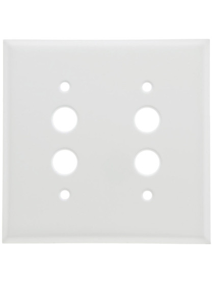 Classic Double Gang Push Button Switch Plate In White Enamel.